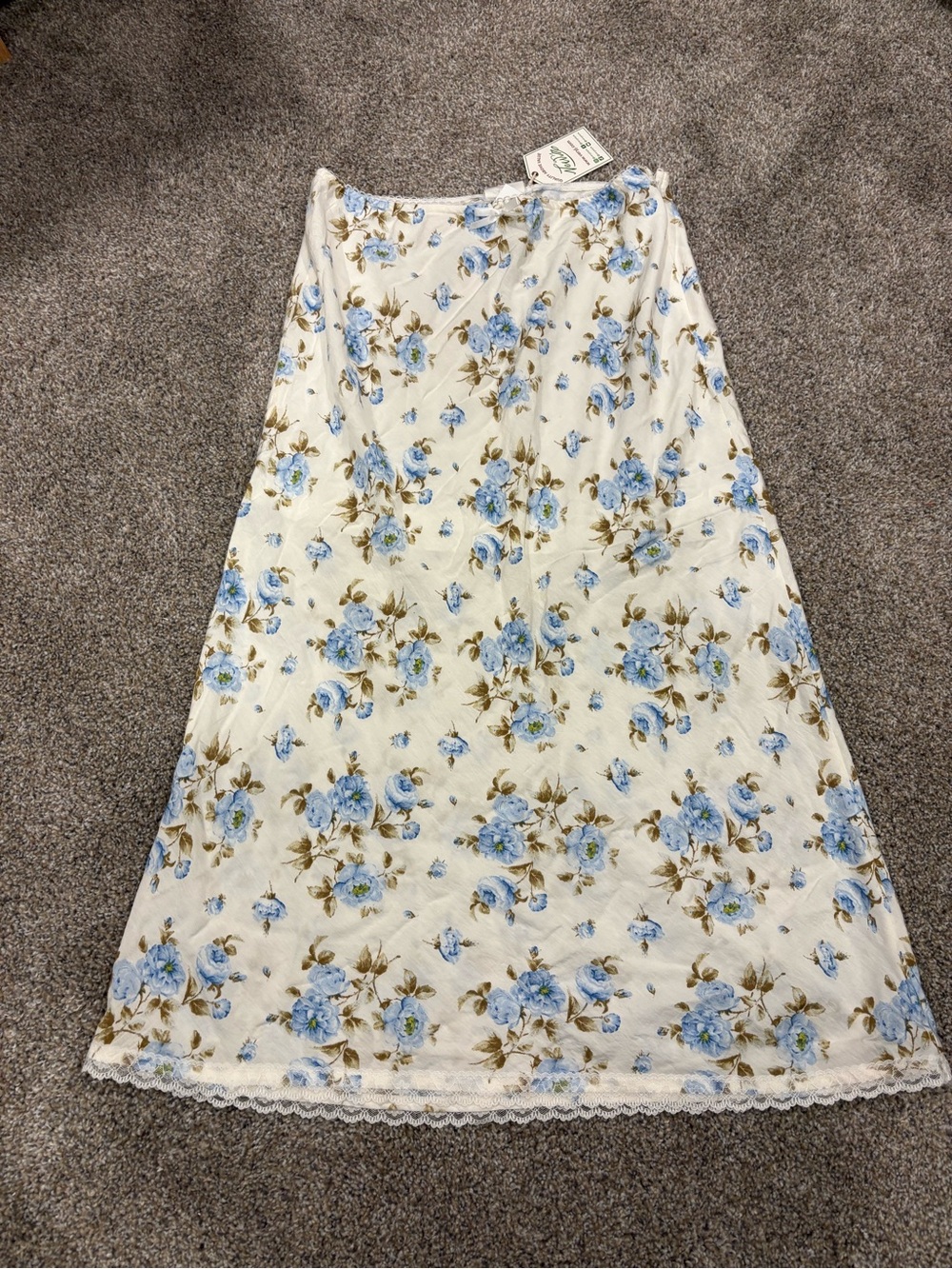 Very J Cream A-Line Midi Skirt with Blue Floral Print